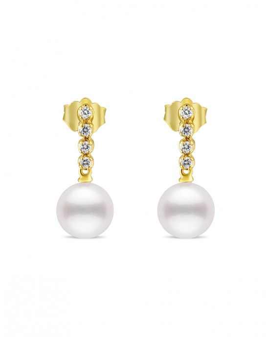 Σκουλαρίκια με μαργαριτάρια και διαμάντια από Χρυσό Κ18 