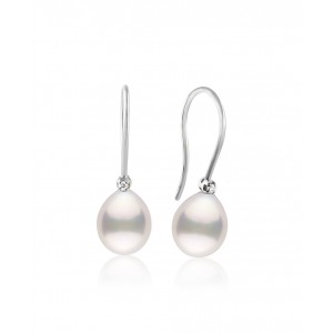 Κρεμαστά σκουλαρίκια σταγόνα με μαργαριτάρια και διαμάντια από λευκόχρυσο Κ18