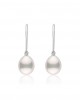 Hanging hoop pearl earrings with diamonds in 18k white gold