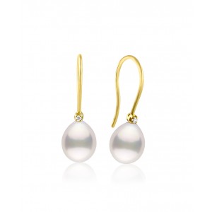 Κρεμαστά σκουλαρίκια σταγόνα με μαργαριτάρια και διαμάντια από  Χρυσό Κ18