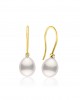 Hanging hoop pearl earrings with diamonds in 18k gold