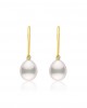 Hanging hoop pearl earrings with diamonds in 18k gold