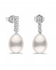 Drop pearls earrings with diamonds in 18k white gold