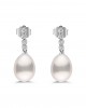 Drop pearls earrings with diamonds in 18k white gold