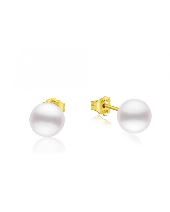 Καρφωτά σκουλαρίκια με λευκά στρογγυλά μαργαριτάρια 7.5-8mm από χρυσό Κ18