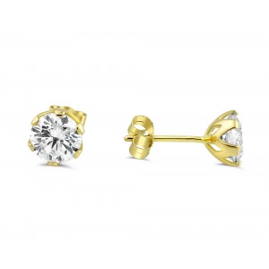 CZ stud earrings 6mm in 14k gold