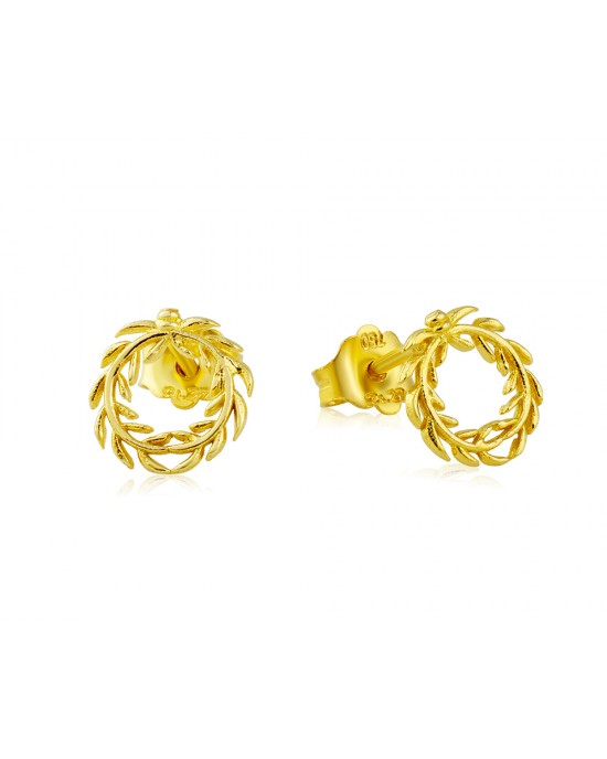 Wreath of laurel leaves stud earrings in 18k gold