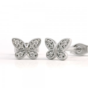 Σκουλαρίκια πεταλούδες με διαμάντια από λευκό χρυσό Κ18