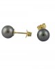 18K Gold Earrings with Black Round Pearl 8mm