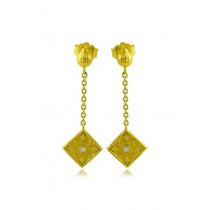Βυζαντινά σκουλαρίκια "Ρόμβοι" από Χρυσό Κ18 με διαμάντια 0.03ct