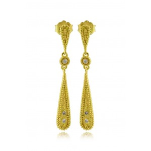 Βυζαντινά σκουλαρίκια "Σταγόνα" από Χρυσό Κ18 με διαμάντια 0.10ct