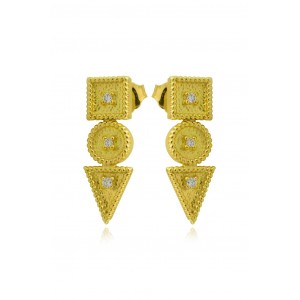 Βυζαντινά σκουλαρίκια "Τετράγωνο - Κύκλος - Τρίγωνo" με διαμάντια από χρυσό Κ18