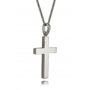 Σφυρήλατος ανδρικός σταυρός από λευκόχρυσο Κ14 και αλυσίδα