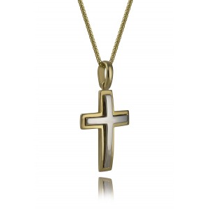 Δίχρωμος ανδρικός σταυρός από χρυσό Κ14 και αλυσίδα