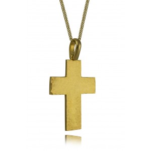 Hammered baptism cross in 18k gold