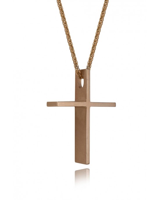 Τρισδιάστατος σταυρός από ροζ χρυσό Κ14 και αλυσίδα
