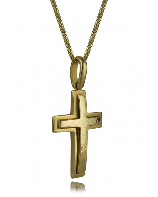 Σφυρήλατος ανδρικός σταυρός από χρυσό Κ14