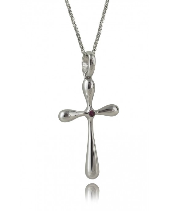 Cross with ruby in 14k white gold