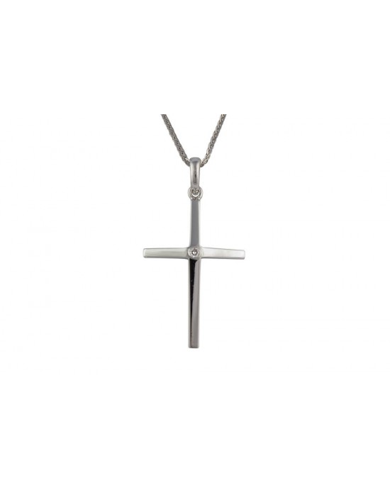 Baptism cross with diamond in 14k white gold