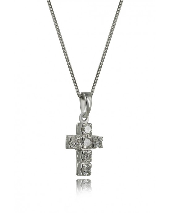 Σταυρός με διαμάντια από λευκόχρυσο Κ18 και αλυσίδα