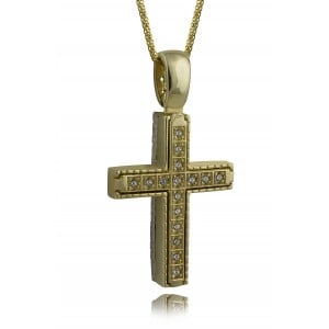 Two-sided cross with Cubic Zirconia in 14k gold