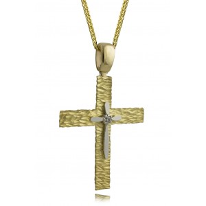 Two-sided cross with CZ in 14k gold