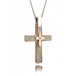 Two-sided cross with Cubic Zirconia in 14k gold