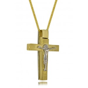  TWO-SIDED CROSS 14K GOLD TWO-TONED "CRUCIFIED"