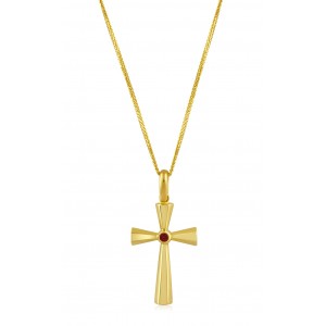 Byzantine cross with CZ and sapphire or ruby in 14k gold and chain Byzantine cross with CZ and sapphire or ruby in 14k gold and chain