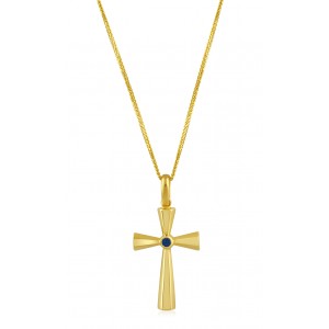 Byzantine cross with diamond and sapphire or ruby in 18k gold and chain  Byzantine cross with diamond and sapphire or ruby in 18k gold and chain