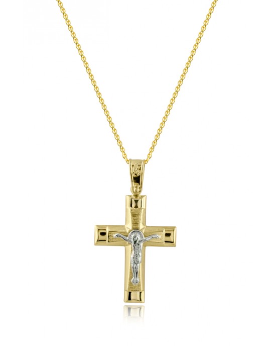 Cross with brushed & polished finish in 14k gold