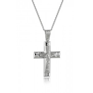 Cross with brushed & polished finish in 14k white gold