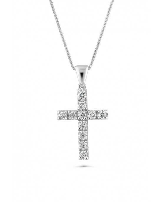 Σταυρός με διαμάντια και αλυσίδα από λευκόχρυσο Κ18
