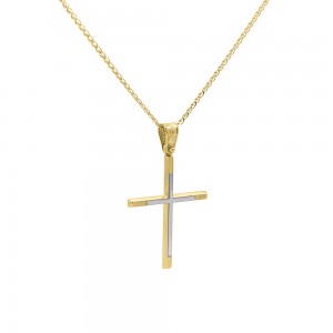 Δίχρωμος σταυρός από χρυσό Κ14