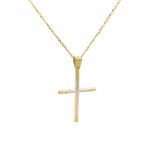 Two-toned baptism cross in 14k gold