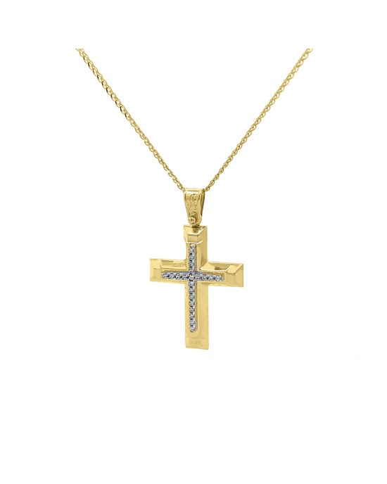 Δίχρωμος σταυρός με ζιρκόν από χρυσό Κ14