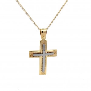 Two-toned baptism cross in 14k gold