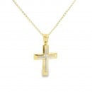 Δίχρωμος βαπτιστικός σταυρός από χρυσό Κ14 