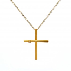 Satin-finished cross with diamond in 18k Gold 