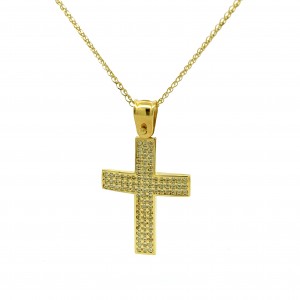 Σταυρός με κυβικά ζιρκόνια από χρυσό Κ14