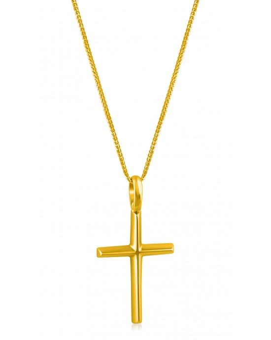 Λιτός βαπτιστικός σταυρός από χρυσό Κ14 και αλυσίδα