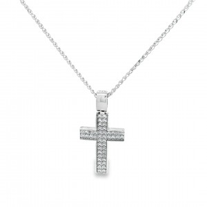 Women's cross with CZ in 14K white gold