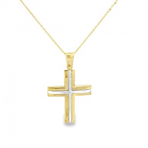 Two-toned baptism cross in 14K gold