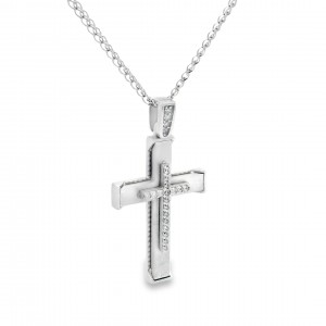 Women's cross with CZ in 14K white gold Women's cross with CZ in 14K white gold