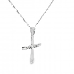 Women's cross with CZ in 14K white gold Women's cross with CZ in 14K white gold