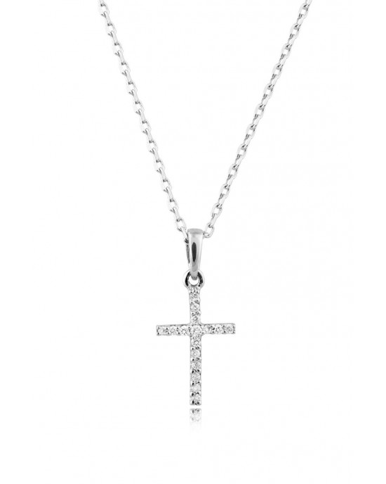 Διακριτικός σταυρός με διαμάντια από λευκόχρυσο Κ18