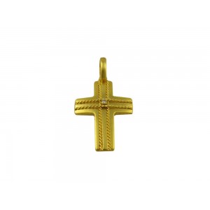 Βυζαντινός σταυρός από χρυσό 14 καρατίων με στριφτό σύρμα και διαμάντι