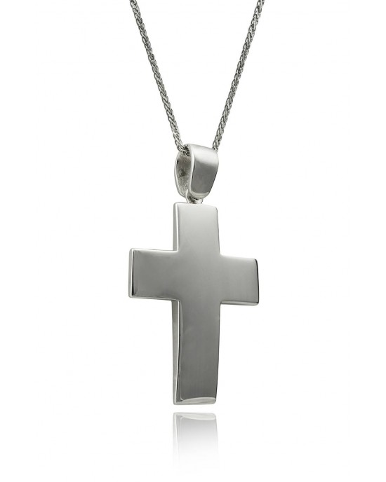  Βαπτιστικός σταυρός από λευκόχρυσο Κ14 και αλυσίδα