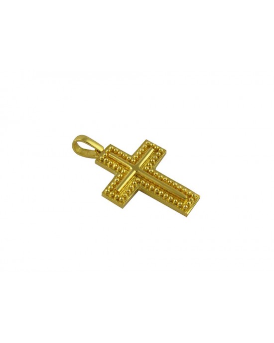 Handmade byzantine cross with granulation in 18K Gold solid
