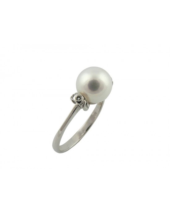Pearl ring in 18k white gold with diamonds art deco vintage